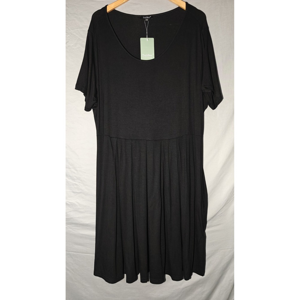 Tralibee Womens Short Sleeve T-Shirt Dress‎ Black Size 4XL Pockets Pleated